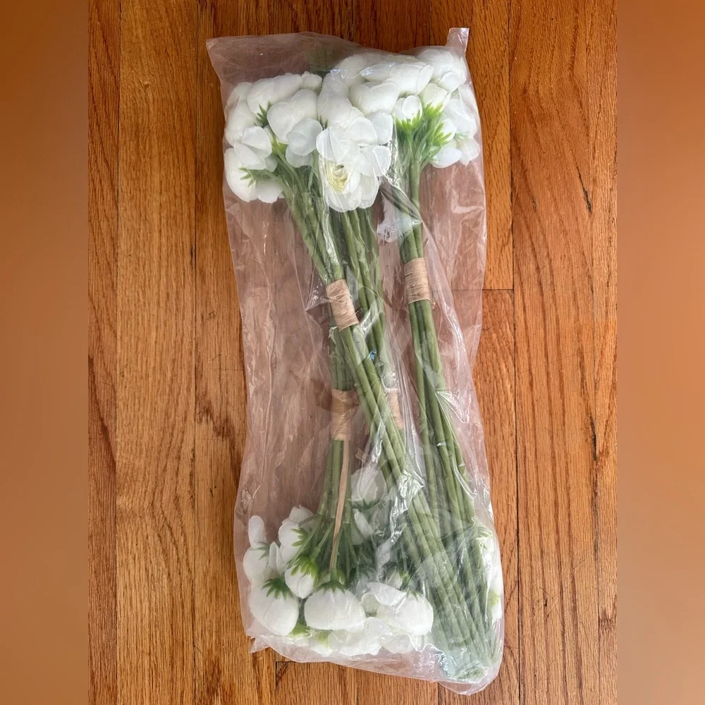 NEW Elegant White Faux Ranunculus Bouquet